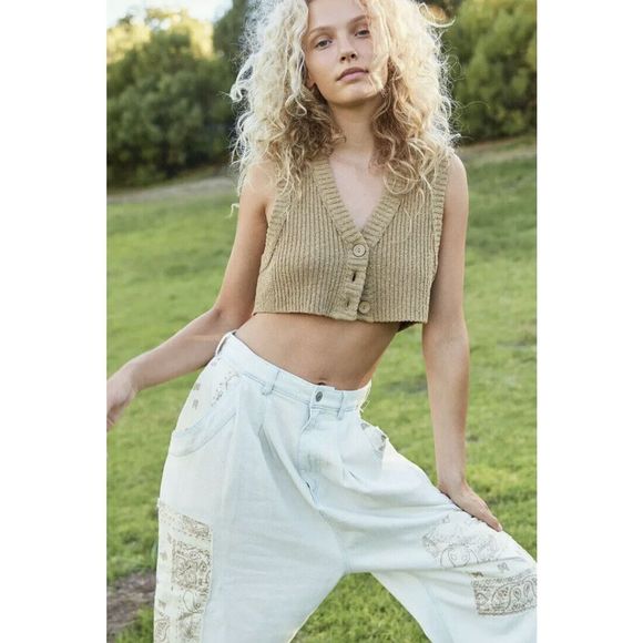 Free People North Star Patched Harem Jeans Size 26 - Picture 2 of 7